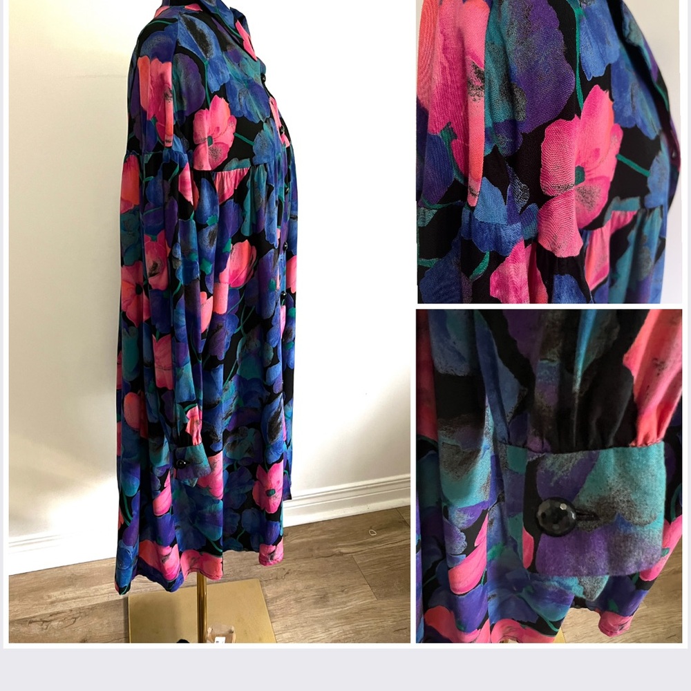 🇨🇦 Vintage Floral Long Jacket Oversized Artistic Statement Duster • Pink Mauve - Picture 11 of 15